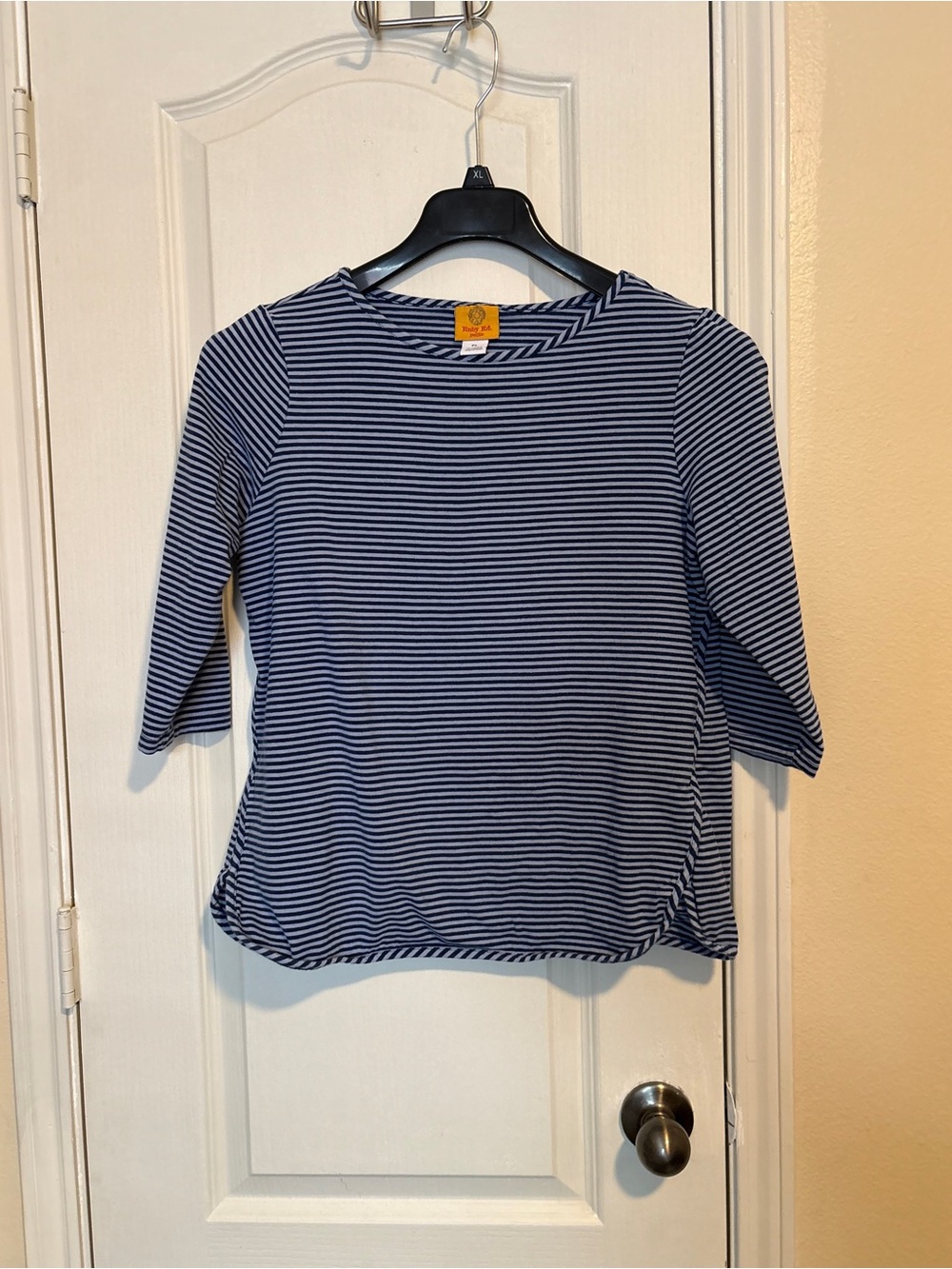 Ruby Rd. Navy and White Striped Boatneck Long Sleeve Top
